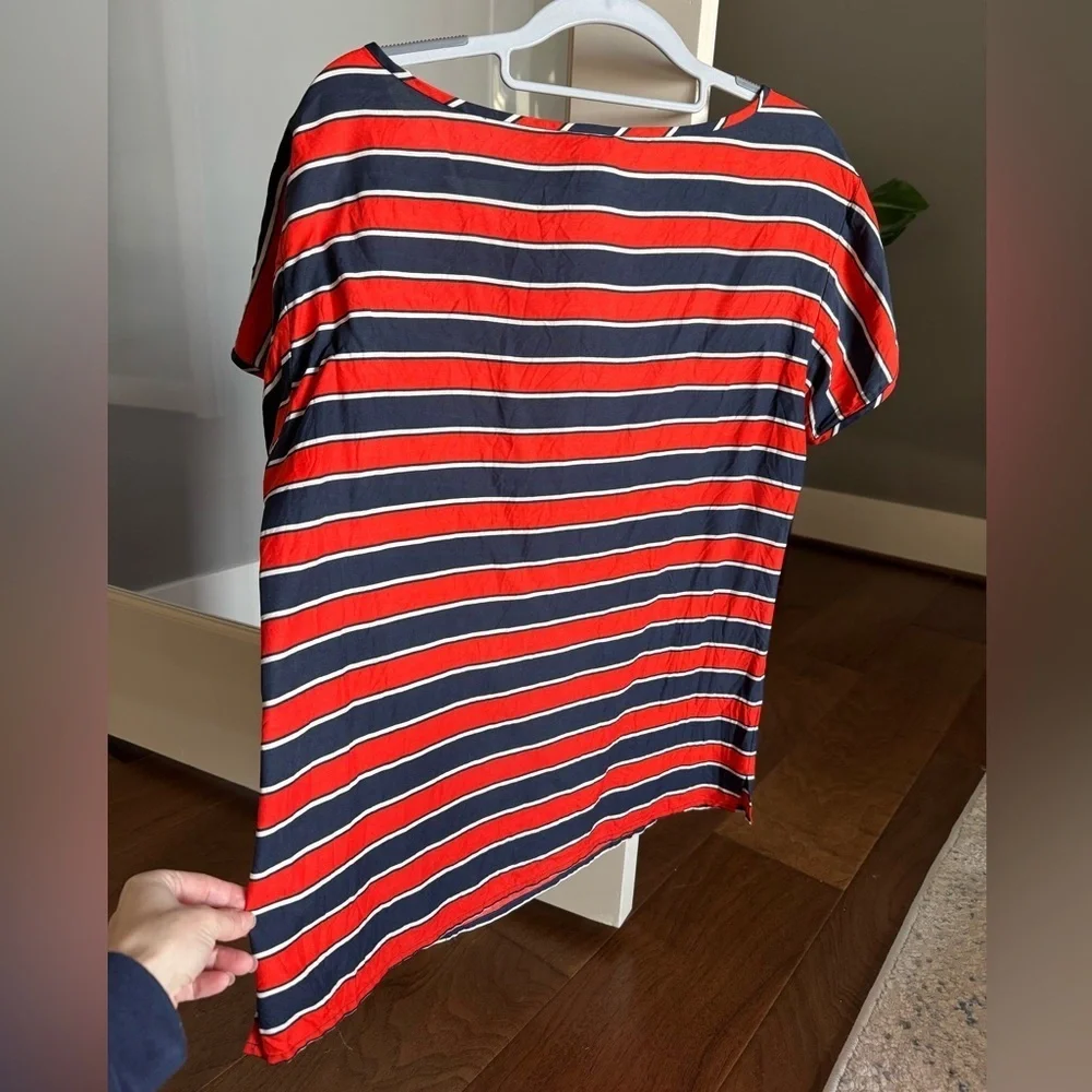 J. Crew Red and Blue Striped Silk Top 100% Silk